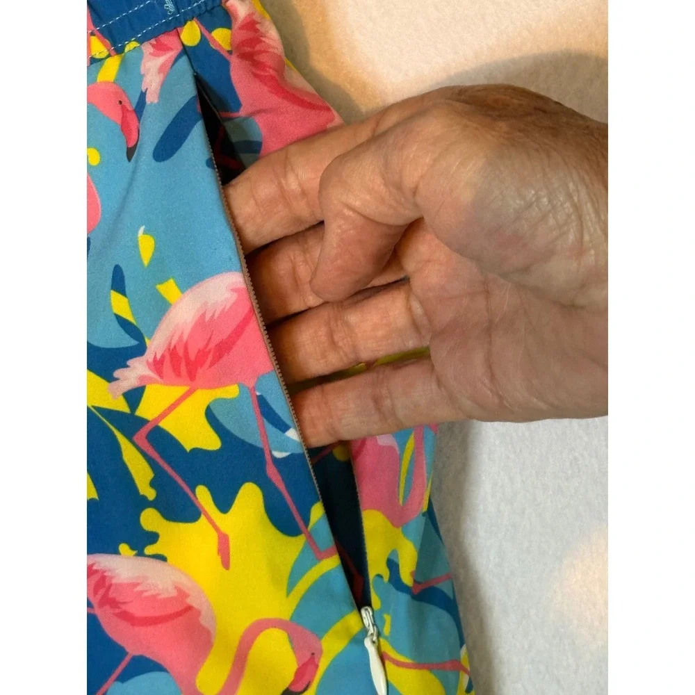 NWT SurfCuz Mens Flamingo Tropical Swim Trunks Blue Yellow XXL  5 Inseam